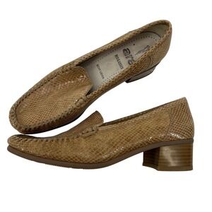 Ara Mocassin Echt Leder Women's Tan Snake Print‎ Loafers Heels Size 7.5
